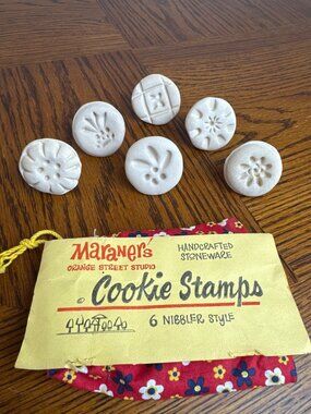 Handcrafted Stoneware Cookie Stamps - 6 Nibbler Style Designs By Maraners Orange